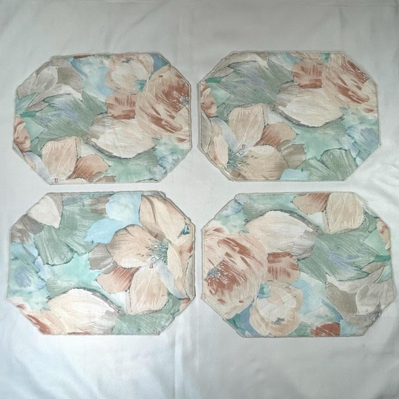 Other - Set of 4 VTG Abstract Pastel Floral Cloth Placemats 80s Golden Girls/Granny Core